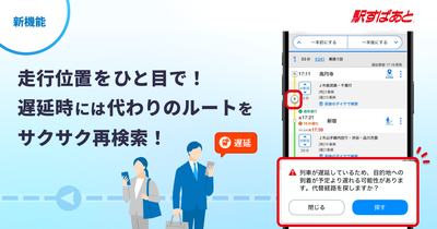 【駅すぱあとアプリ】実際の運行状況に応じた「走行位置情報」と「遅延時の再検索」機能の提供を開始