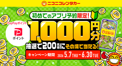 公式アプリ「ニコパス」からはじめて予約した方の中から抽選で、200名様にPayPayポイント1,000円分プレゼント