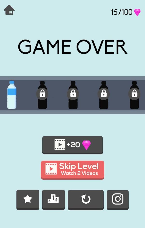 Impossible Bottle Flip ゲームオーバー