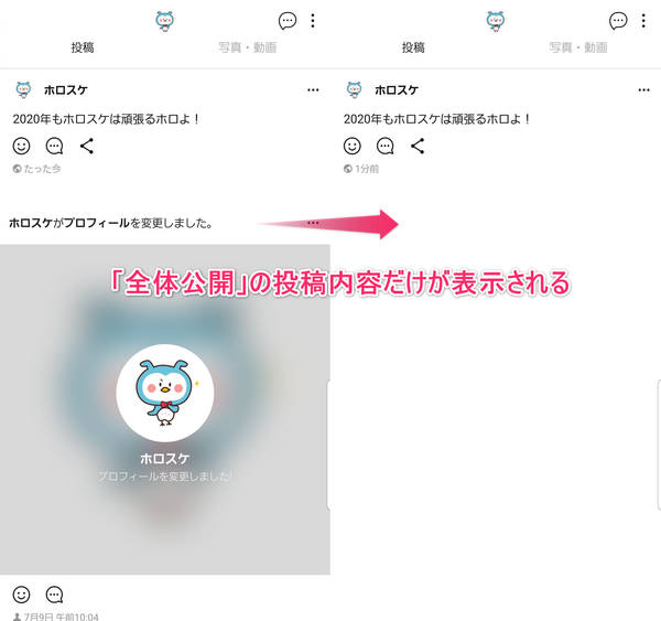 LINE タイムライン画面