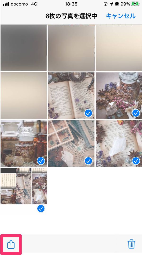 iPhoneで写真を複数選択する様子