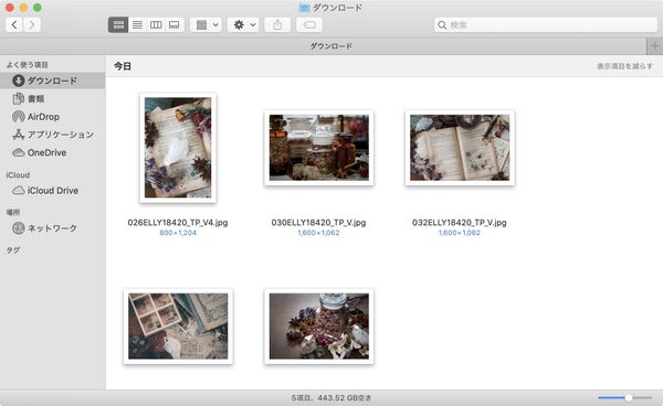 写真受信後のFinder画面