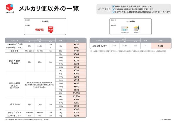 メルカリ便以外の一覧