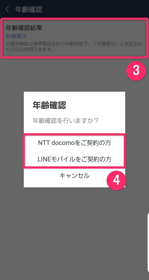 LINE年齢確認の画面