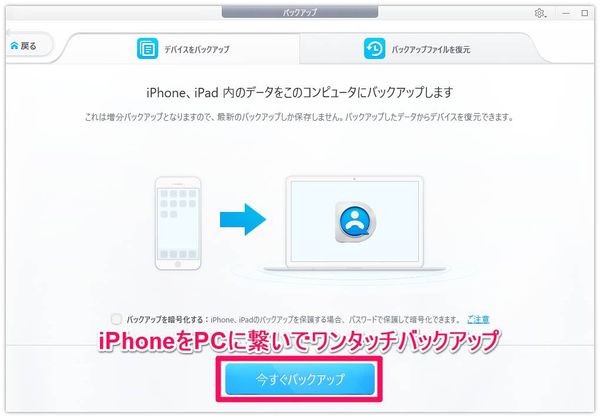 DearMobのバックアップ実行画面