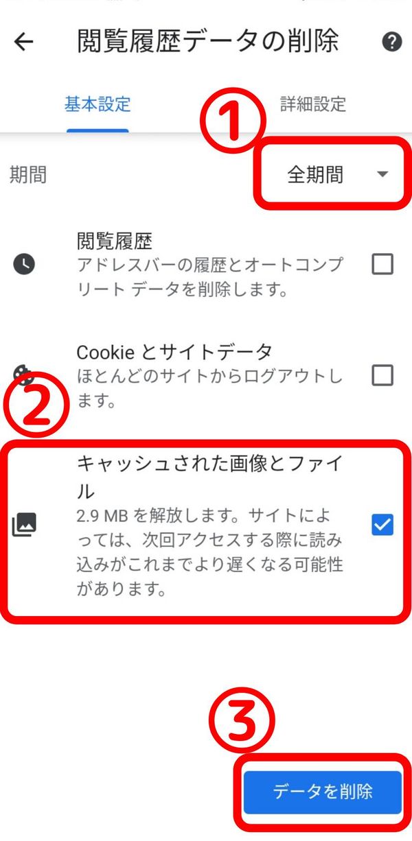 閲覧履歴データ削除の対象期間