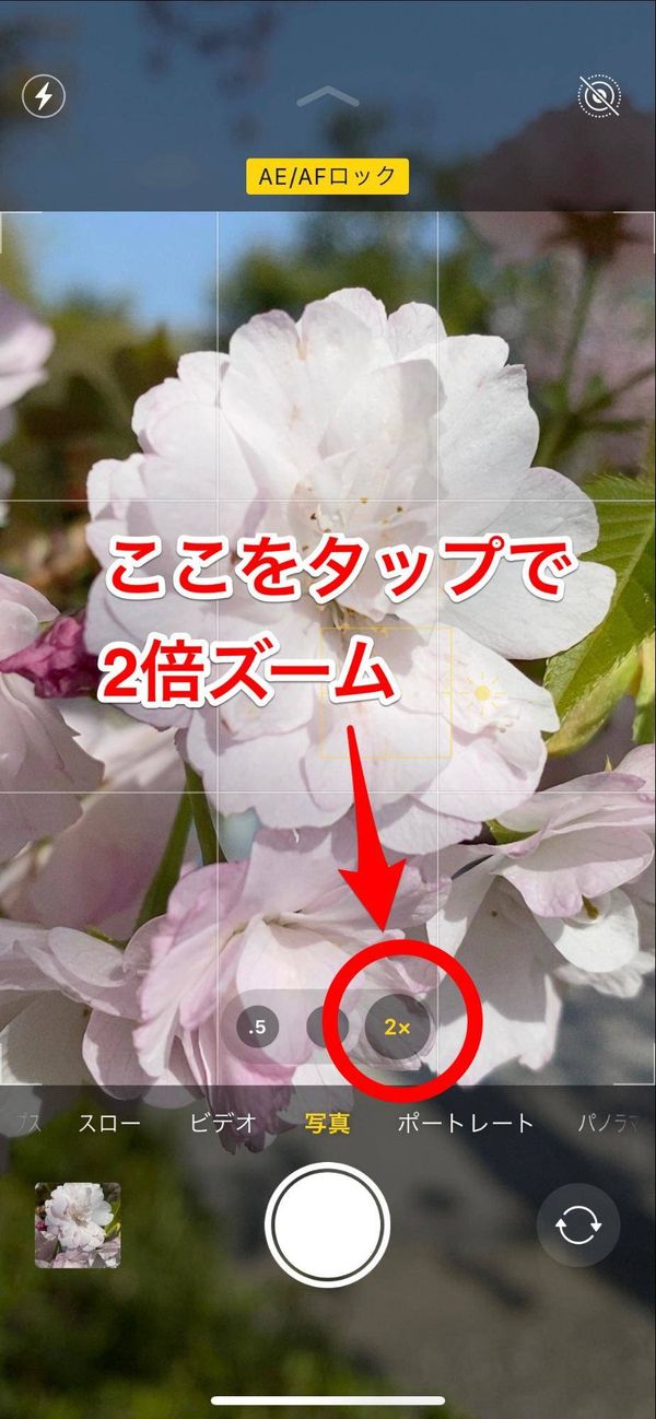 2倍ズームのボタン