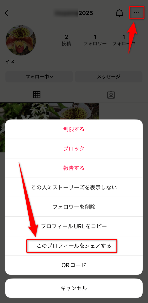 メニューから「このプロフィールをシェアする」を選択