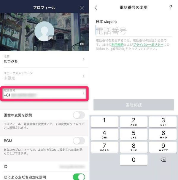 電話番号をタップして再入力画面へ