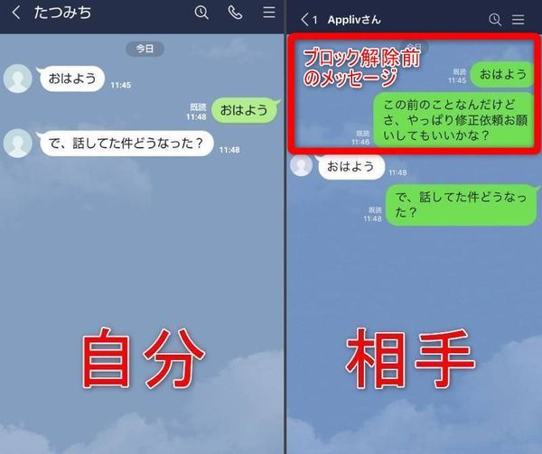 ブロック解除後の自分と相手の見え方