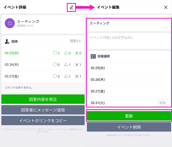 「LINEスケジュール」の編集手順の画像