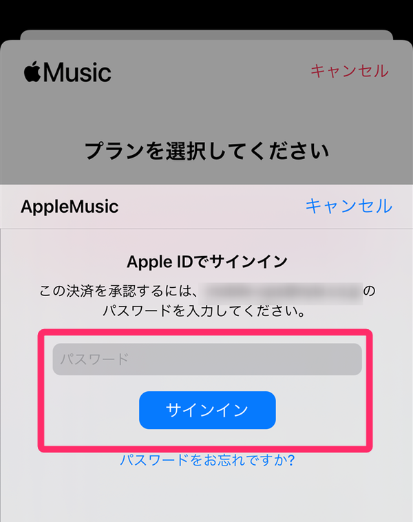 Apple IDのパスワードを入力し[サインイン]をタップで登録完了