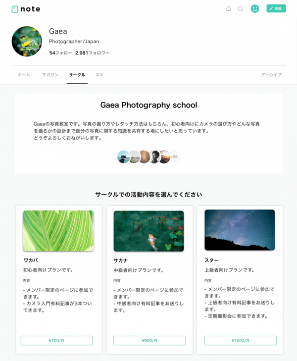 サークルプラン内容の例