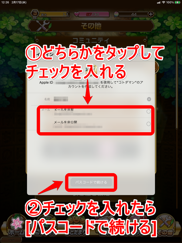Apple ID接続画面