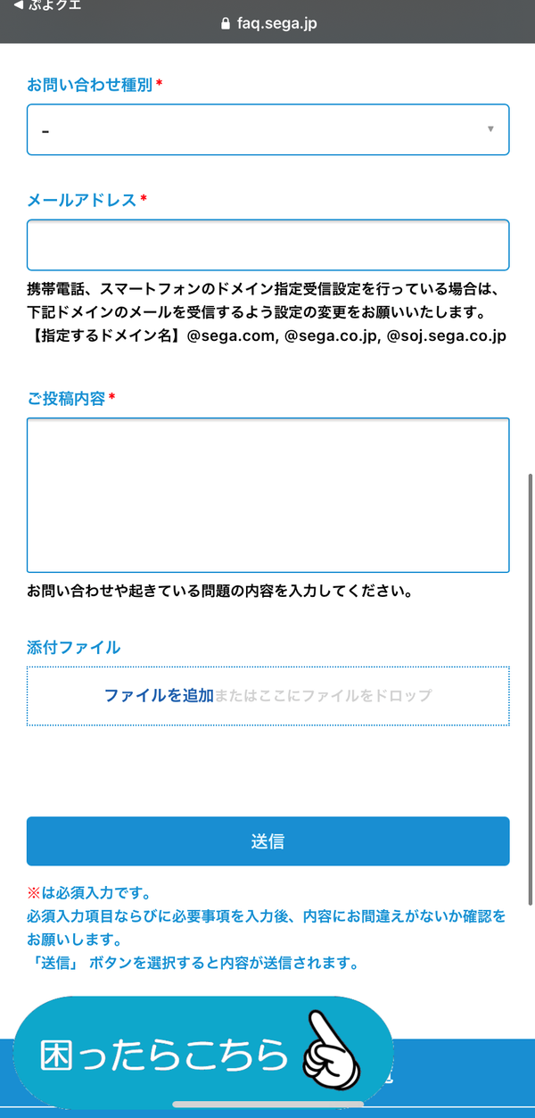 4.問い合わせフォームに必要事項を記入し［送信］