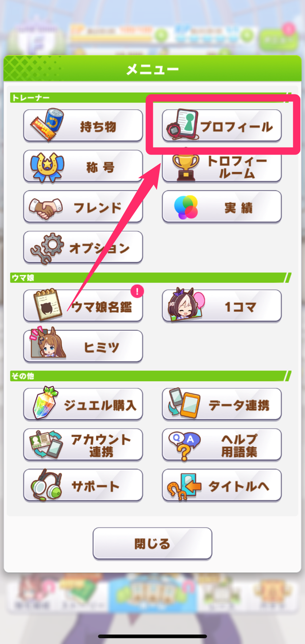 メニュー欄からプロフィールを選択
