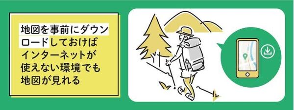 電波が届かない場所で地図アプリを使うイメージ
