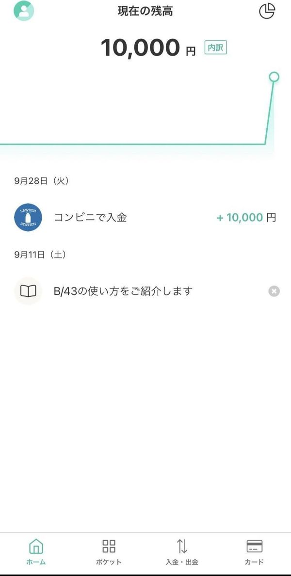 入金後のアプリ画面