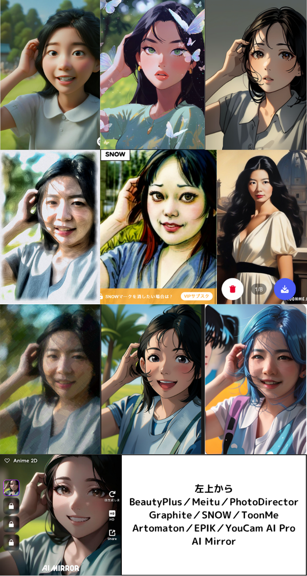 写真をイラストにするアプリの加工例