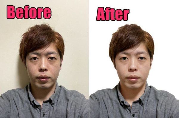 露光調整と背景削除をした画像のビフォーアフター