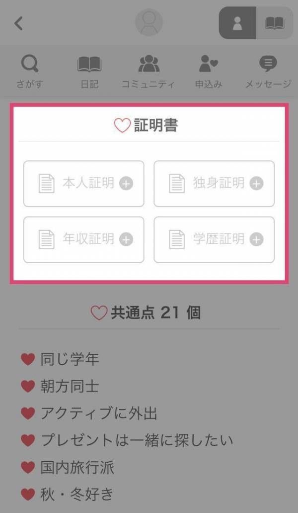 各種証明書の画面