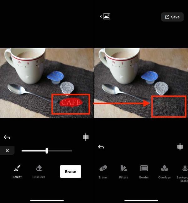 『写真消しゴム加工』の操作画面
