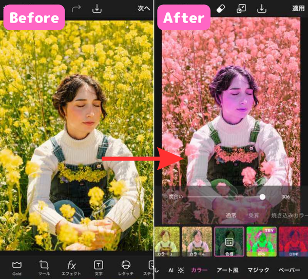 『PicsArt』の操作画面
