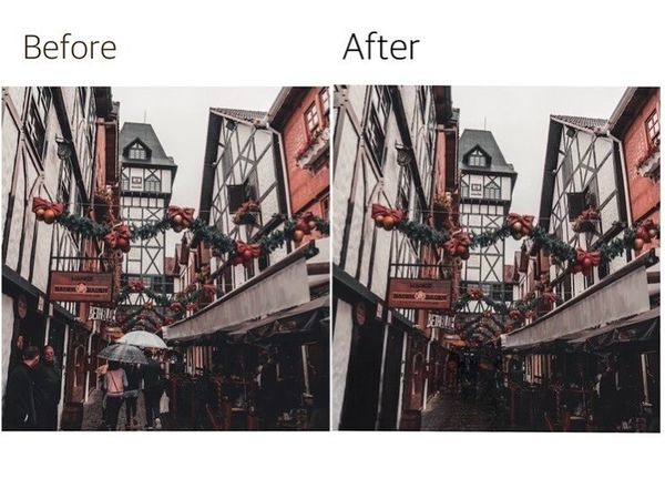 複雑な建物の前の人物を消す