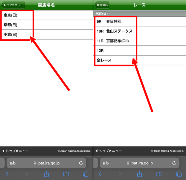 4.競馬場とレースを選択する