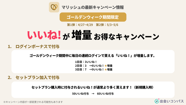 マリッシュのGW限定キャンペーン情報