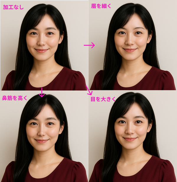 『BeautyCam』の顔の各パーツ補正の画像