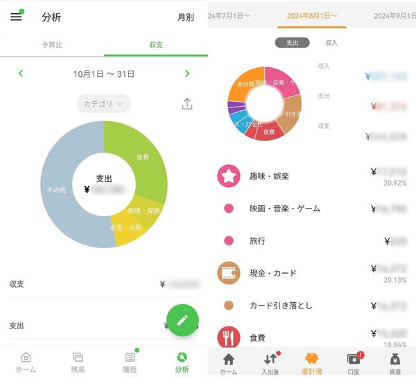 家計簿アプリ　収支円グラフ