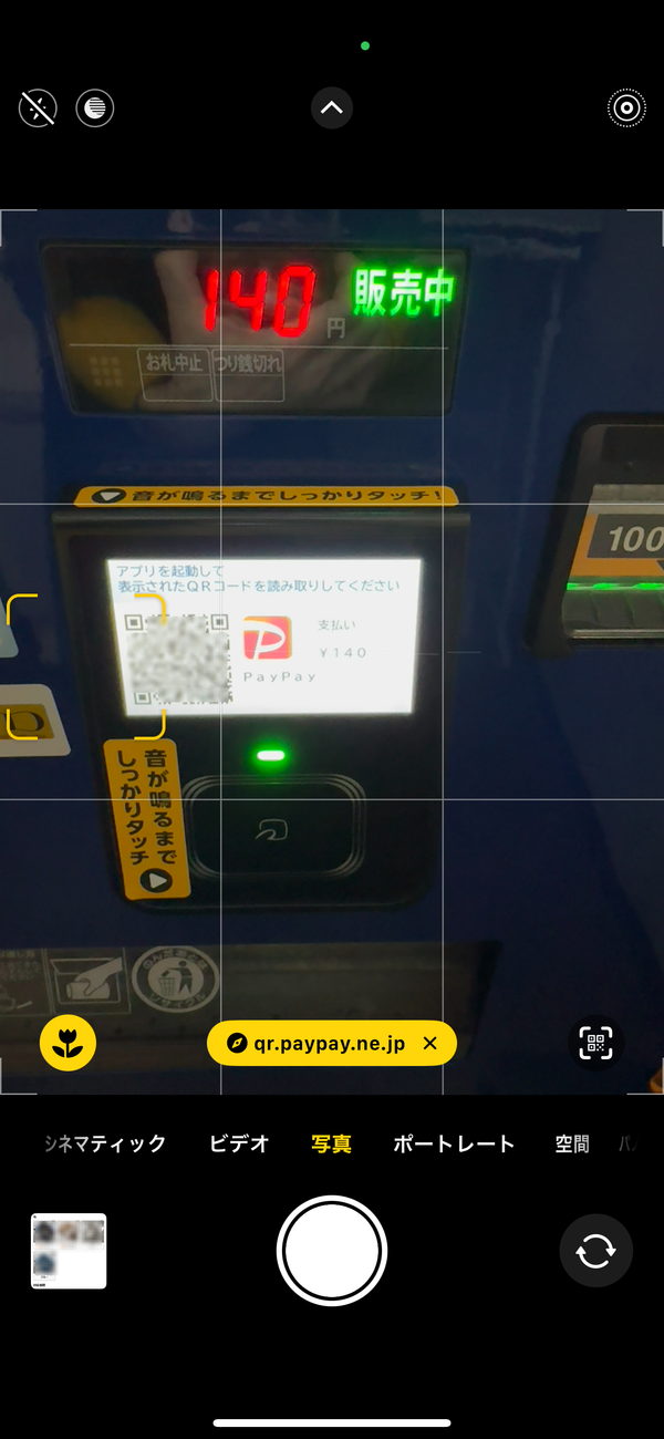 iPhoneでPayPayのQRを読み込んだ画面