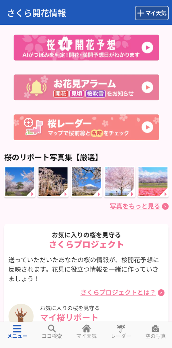 『ウェザーニュース』の「さくら開花情報」