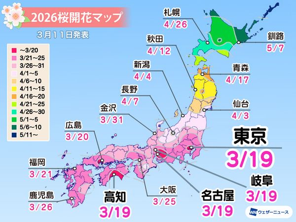 桜開花予想2026