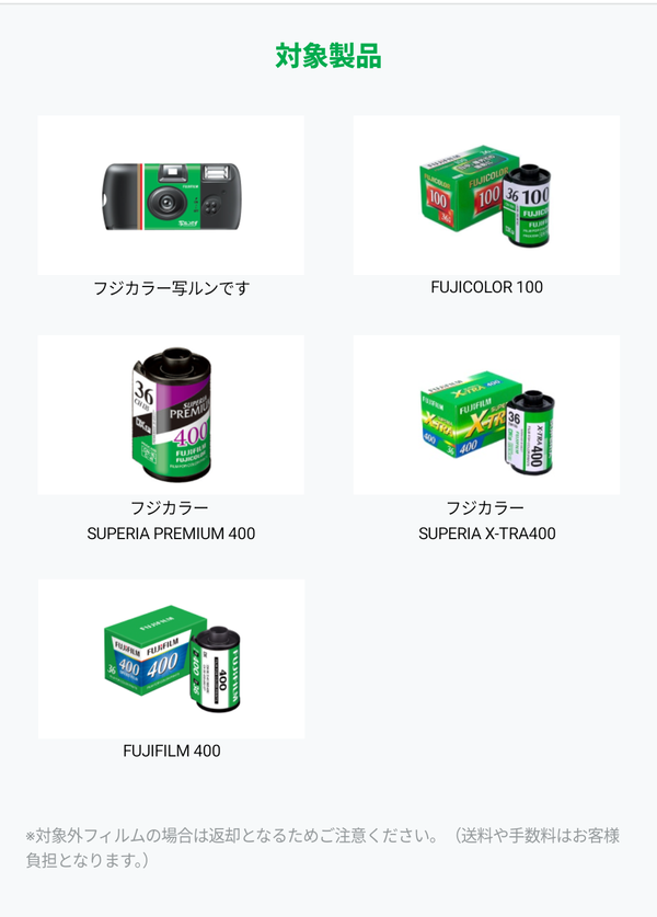 写ルンです+で現像できる製品一覧