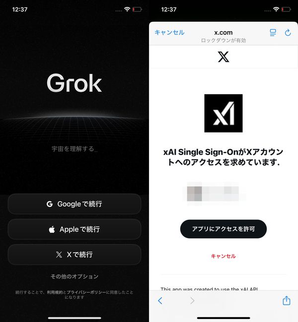 Grok ログイン画面