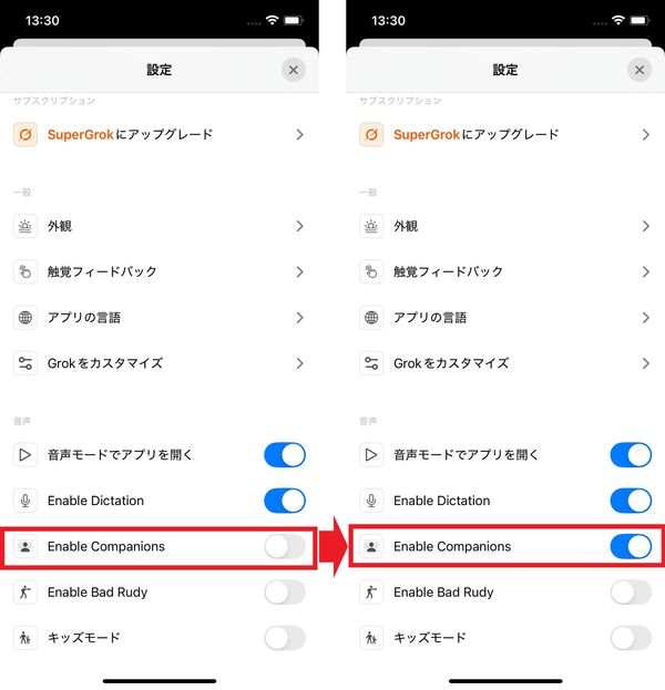 Grok　設定画面