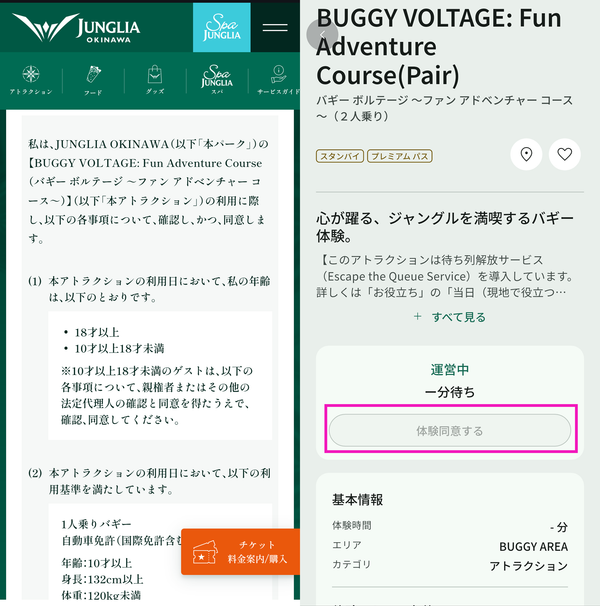 体験同意の内容と、同意画面