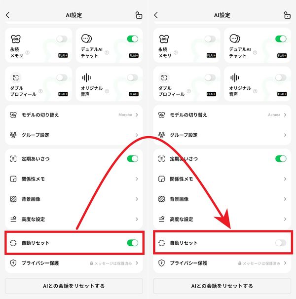自動リセットをオフにする