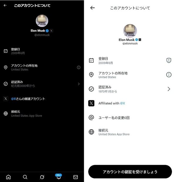 イーロン・マスク氏の「このアカウントについて」