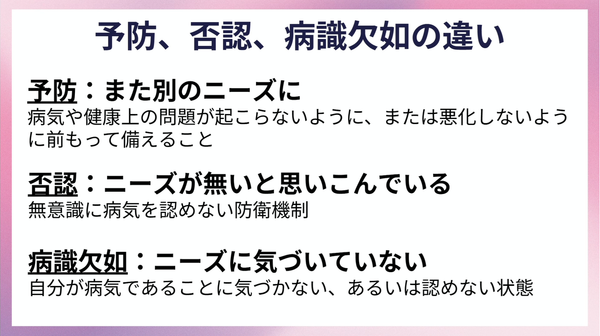 予防、否認、病識欠如の違い