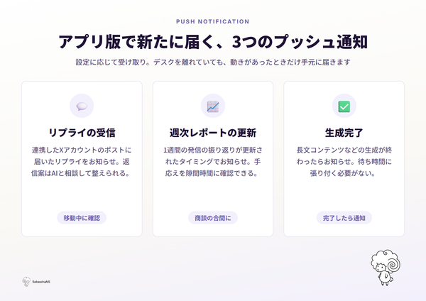アプリ版で新たに届く、3つのプッシュ通知
