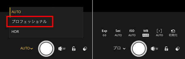 プロフェッショナルモードを選択
