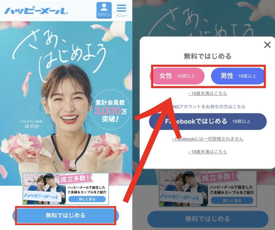 ハッピーメール登録画面