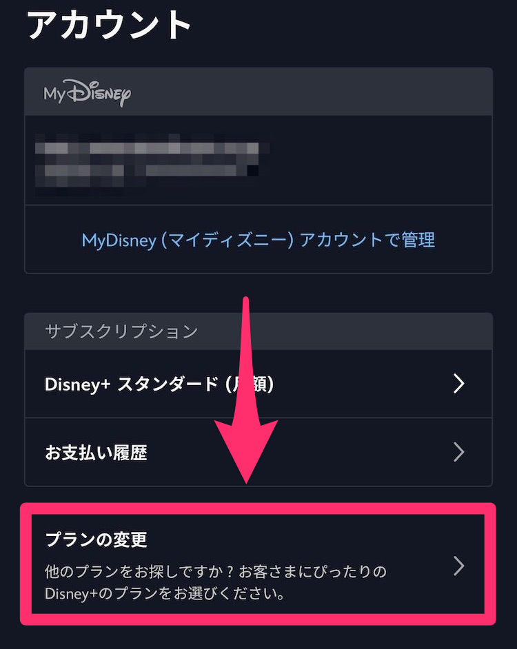 ディズニープラス公式サイトアカウントページの画像