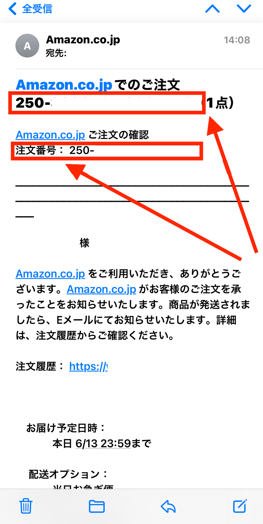 購入後に送られてくるメールの画像