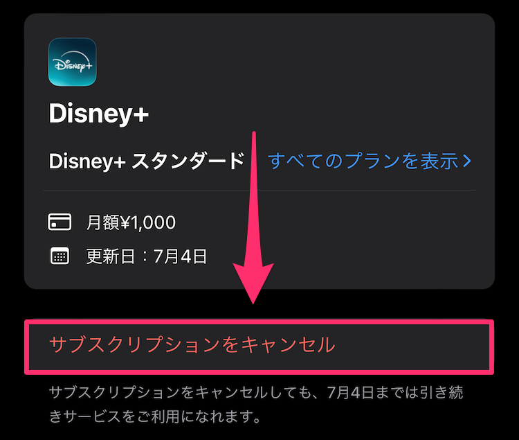 iOS設定アプリのサブスクリプション詳細画面の画像