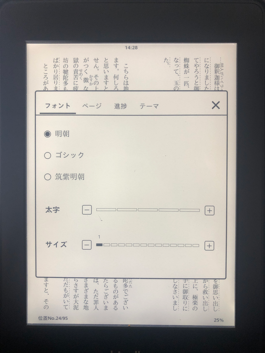 文字サイズとフォントの変更画面