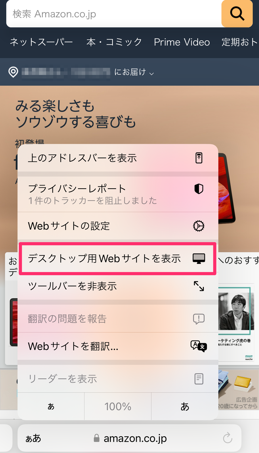 Safariの表示設定画面